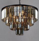 600 MM Black Glass Black Metal LED Chandelier for Living Dining Room Light- Warm White