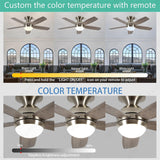 Nickel Flush Mount Ceiling Fans with Lights 52 Inch, Low Profile Ceiling Fans with Remote,Small Ceiling Fan with Wood Blades for Bedroom/Living Room/Dining Room,Reversible,Dimmable
