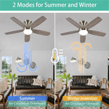 Nickel Flush Mount Ceiling Fans with Lights 52 Inch, Low Profile Ceiling Fans with Remote,Small Ceiling Fan with Wood Blades for Bedroom/Living Room/Dining Room,Reversible,Dimmable