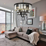 600 MM Black Glass Black Metal LED Chandelier for Living Dining Room Light- Warm White