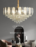 600 MM Feather Glass Crystal Gold Metal LED Chandelier Hanging Suspension Lamp - Warm White - Ashish Electrical India