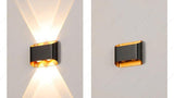 4 LED Outdoor Black Gold Wall Gate Lamp Up and Down Wall Light Waterproof (Warm White) - Ashish Electrical India