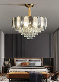 600 MM Feather Glass Crystal Gold Metal LED Chandelier Hanging Suspension Lamp - Warm White - Ashish Electrical India