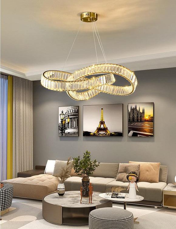 Crystal Curvy Metal Glass Modern LED Chandelier 600 MM Ring - Warm White - Ashish Electrical India