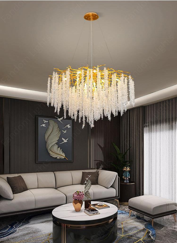 800 MM Crystal Golden LED Tree Chandelier Light for Living Room