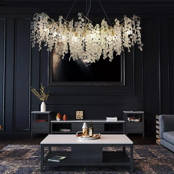 1200MM LONG GOLDEN LONG DROP CRYSTAL CHANDELIER CEILING LIGHTS HANGING - WARM WHITE - Ashish Electrical India