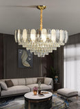 600 MM Feather Glass Crystal Gold Metal LED Chandelier Hanging Suspension Lamp - Warm White - Ashish Electrical India