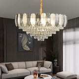 600 MM Feather Glass Crystal Gold Metal LED Chandelier Hanging Suspension Lamp - Warm White - Ashish Electrical India