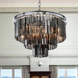 600 MM Black Glass Black Metal LED Chandelier for Living Dining Room Light- Warm White