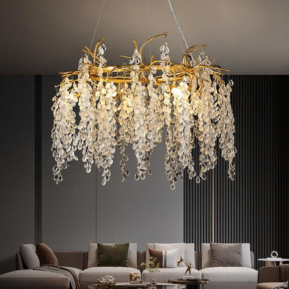 600 MM Crystal Gold Metal LED Tree Chandelier Hanging Suspension Lamp - Warm White - Ashish Electrical India