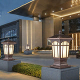 Square Pillar Light Frost Glass Modern Gate Light Lantern Lamp Post Outdoor Lamp (Color : Brown)