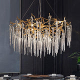 600 MM Long Crystal Spike Glass Gold Metal LED Chandelier Hanging Suspension Lamp - Warm White - Ashish Electrical India