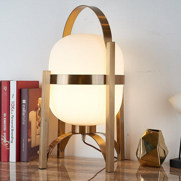DESK TABLE LAMP GLASS SHADE Gold BASE FOR HOME AND OFFICE USE - WARM WHITE - Ashish Electrical India