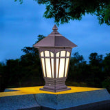 Square Pillar Light Frost Glass Modern Gate Light Lantern Lamp Post Outdoor Lamp (Color : Brown)