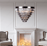 600 MM Black Glass Black Metal LED Chandelier for Living Dining Room Light- Warm White