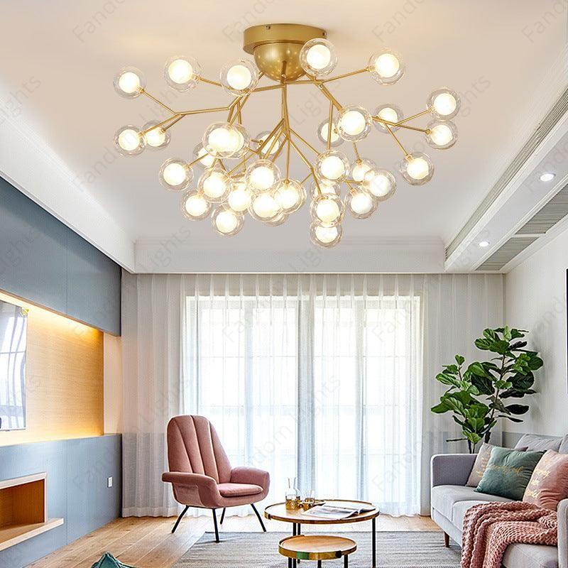 27 Lights Ball Firefly Gold Chandelier Amber Glass Led Ceiling