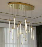 14-Light Long Crystal Chandelier With Rectangular Plate For Dining Area - Warm White - Ashish Electrical India