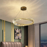 Crystal Tilt Glass Modern LED Chandelier 600 MM Ring - Warm White - Ashish Electrical India