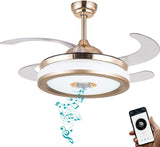 Invisible Gold Ceiling Fan Chandelier with Remote Control 4 Retractable ABS Blades - Warm White - Ashish Electrical India