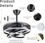 Invisible Black Rings Ceiling Fan Chandelier with Remote Control 4 Retractable ABS Blades - Warm White - Ashish Electrical India