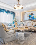 Invisible Gold Ceiling Fan Chandelier with Remote Control 4 Retractable ABS Blades - Warm White - Ashish Electrical India