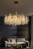 600 MM Long Crystal Glass Gold Metal LED Chandelier Hanging Lamp - Warm White - Ashish Electrical India