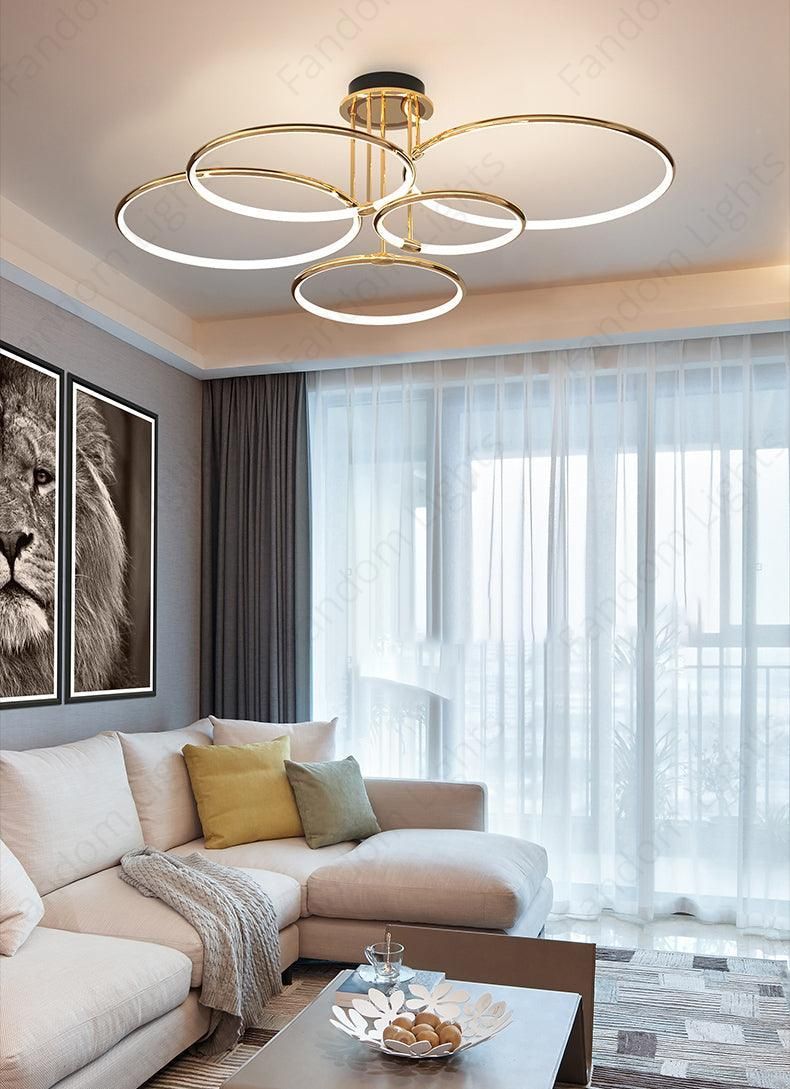 Light Gold Body Modern LED Ring Chandelier for Dining Living Room La