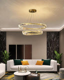 2 Ring Tilt Crystal LED Chandelier Hanging Suspension Lamp - Warm White - Ashish Electrical India