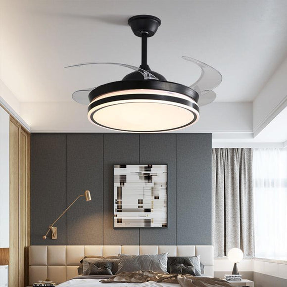 Black Body Ceiling Fan Chandelier with Remote Control 4 Retractable ABS Blades - Warm White - Ashish Electrical India