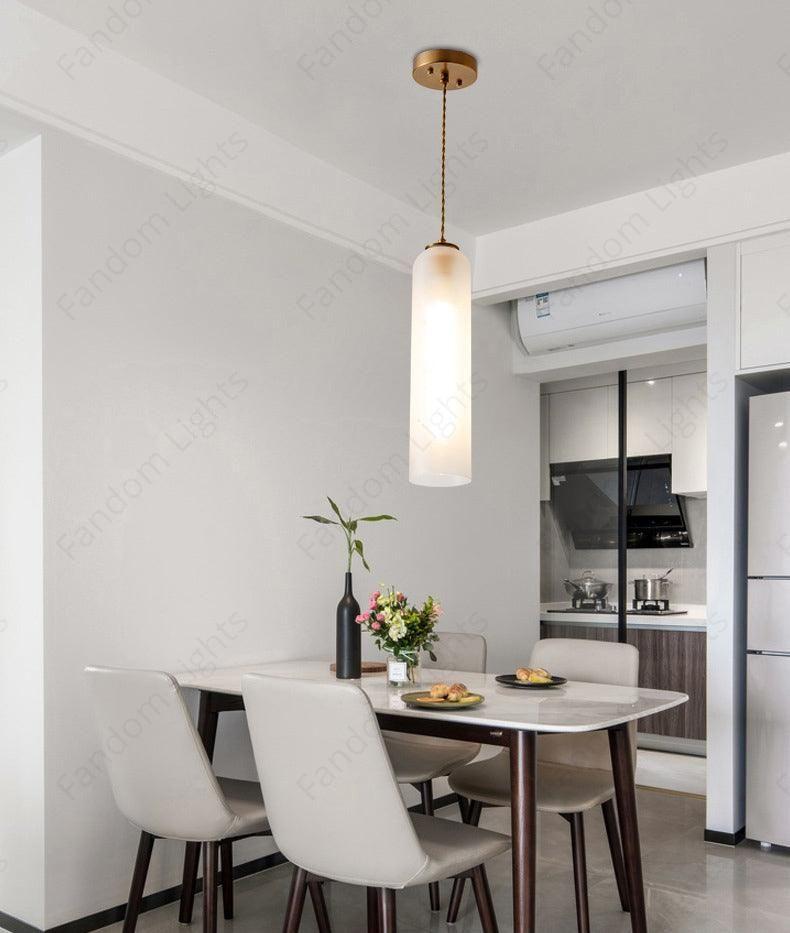 LED Gold Long Frosted Glass Pendant Lamp Ceiling Light Warm White