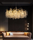 600 MM Long Crystal Glass Gold Metal LED Chandelier Hanging Lamp - Warm White - Ashish Electrical India