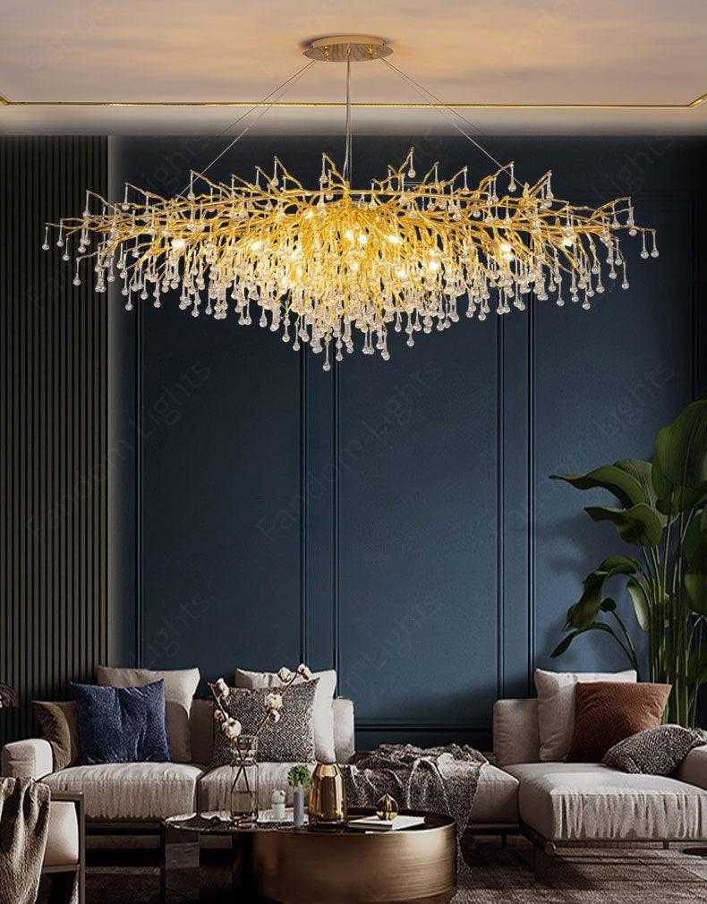 1800MM LONG GOLDEN WATERDROP CRYSTAL CHANDELIER CEILING LIGHTS HANGING