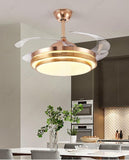 Golden Ceiling Fan Chandelier with Remote Control 4 Retractable ABS Blades - Warm White - Ashish Electrical India