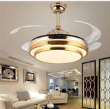 Golden Ceiling Fan Chandelier with Remote Control 4 Retractable ABS Blades - Warm White - Ashish Electrical India