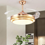 Golden Ceiling Fan Chandelier with Remote Control 4 Retractable ABS Blades - Warm White - Ashish Electrical India