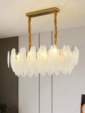 800x300 MM Gold Stainless Steel Feather Glass Frosted Pendant Chandelier Ceiling Lights - Warm White - Ashish Electrical India