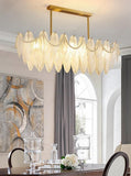 800x300 MM Gold Stainless Steel Feather Glass Frosted Pendant Chandelier Ceiling Lights - Warm White - Ashish Electrical India