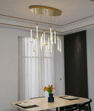 14-Light Long Crystal Chandelier With Rectangular Plate For Dining Area - Warm White - Ashish Electrical India