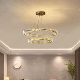 2 Ring Tilt Crystal LED Chandelier Hanging Suspension Lamp - Warm White - Ashish Electrical India