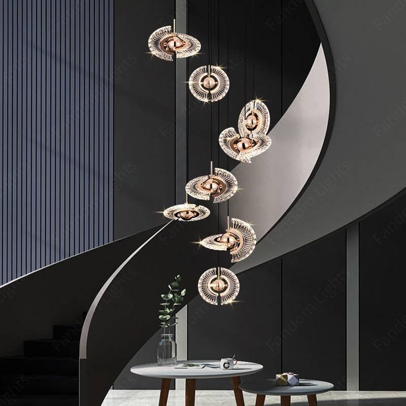 15 -LIGHT LED CRYSTAL DOUBLE HEIGHT STAIR CHANDELIER WARM WHITE