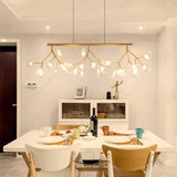 27 Lights Sputnik Firefly Gold Chandelier Metal and Amber Glass Led Pendant Lighting - Warm White - Chandelier