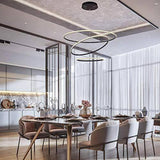 3 Ring Black Modern Double LED Chandelier for Dining Living Room Office Hanging Suspension Lamp - Warm White - Chandelier