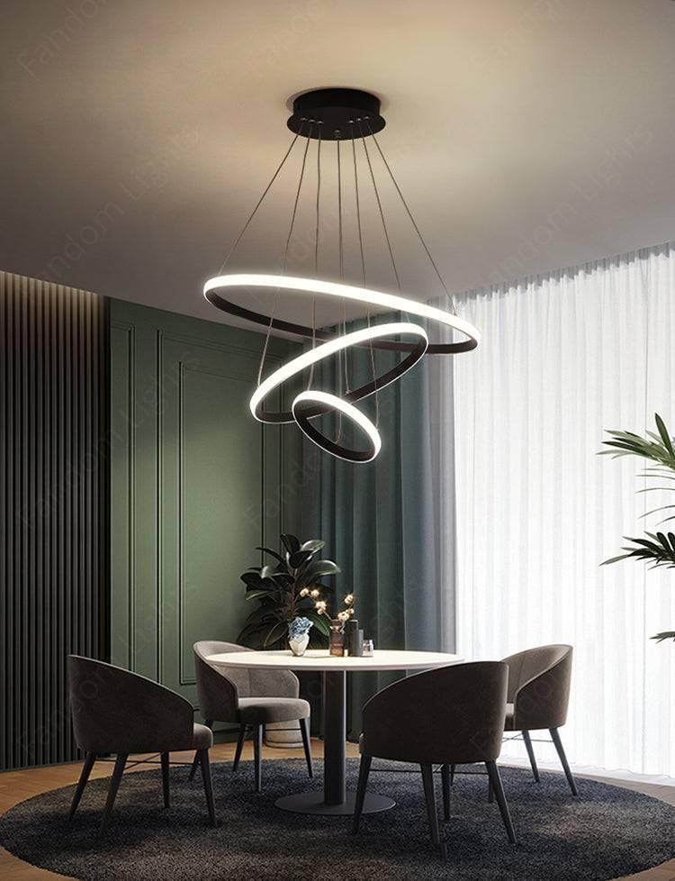 Ring Black Modern Double LED Chandelier for Dining Living Room Offic