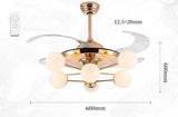 4 Light Frost Glass Ceiling Fan Chandelier 36 Inch Gold Retractable Light LED 3 Color Setting Control with Remote - Warm White - Chandelier