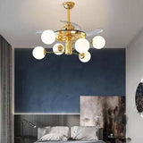 4 Light Frost Glass Ceiling Fan Chandelier 36 Inch Gold Retractable Light LED 3 Color Setting Control with Remote - Warm White - Chandelier