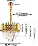 400MM Gold Tube Stainless Steel K9 Crystal Pendant Chandelier Ceiling Pendant Lamp Foyer Lights Lamps Modern Hanging - Warm White - Chandelier