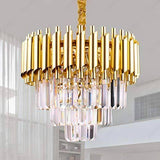 400MM Gold Tube Stainless Steel K9 Crystal Pendant Chandelier Ceiling Pendant Lamp Foyer Lights Lamps Modern Hanging - Warm White - Chandelier