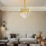 400MM Gold Tube Stainless Steel K9 Crystal Pendant Chandelier Ceiling Pendant Lamp Foyer Lights Lamps Modern Hanging - Warm White - Chandelier