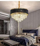 500MM Gold Black Tube Stainless Steel K9 Crystal Pendant Chandelier Ceiling Lights Hanging - Warm White - Chandelier