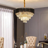 500MM Gold Black Tube Stainless Steel K9 Crystal Pendant Chandelier Ceiling Lights Hanging - Warm White - Chandelier